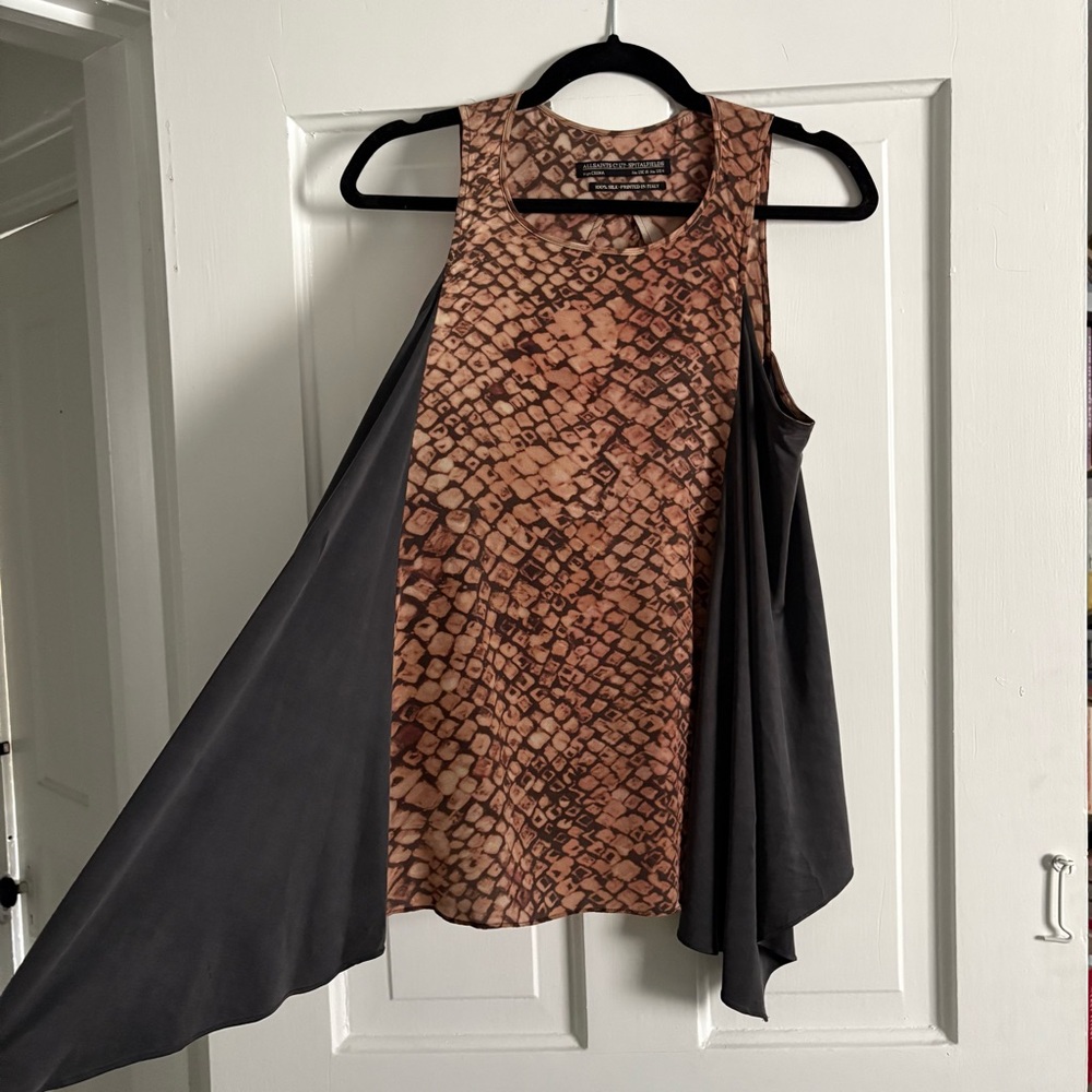 All Saints Brown and Black Silk Top Size 6